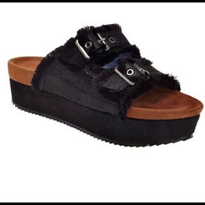 Black platform fringe sandals